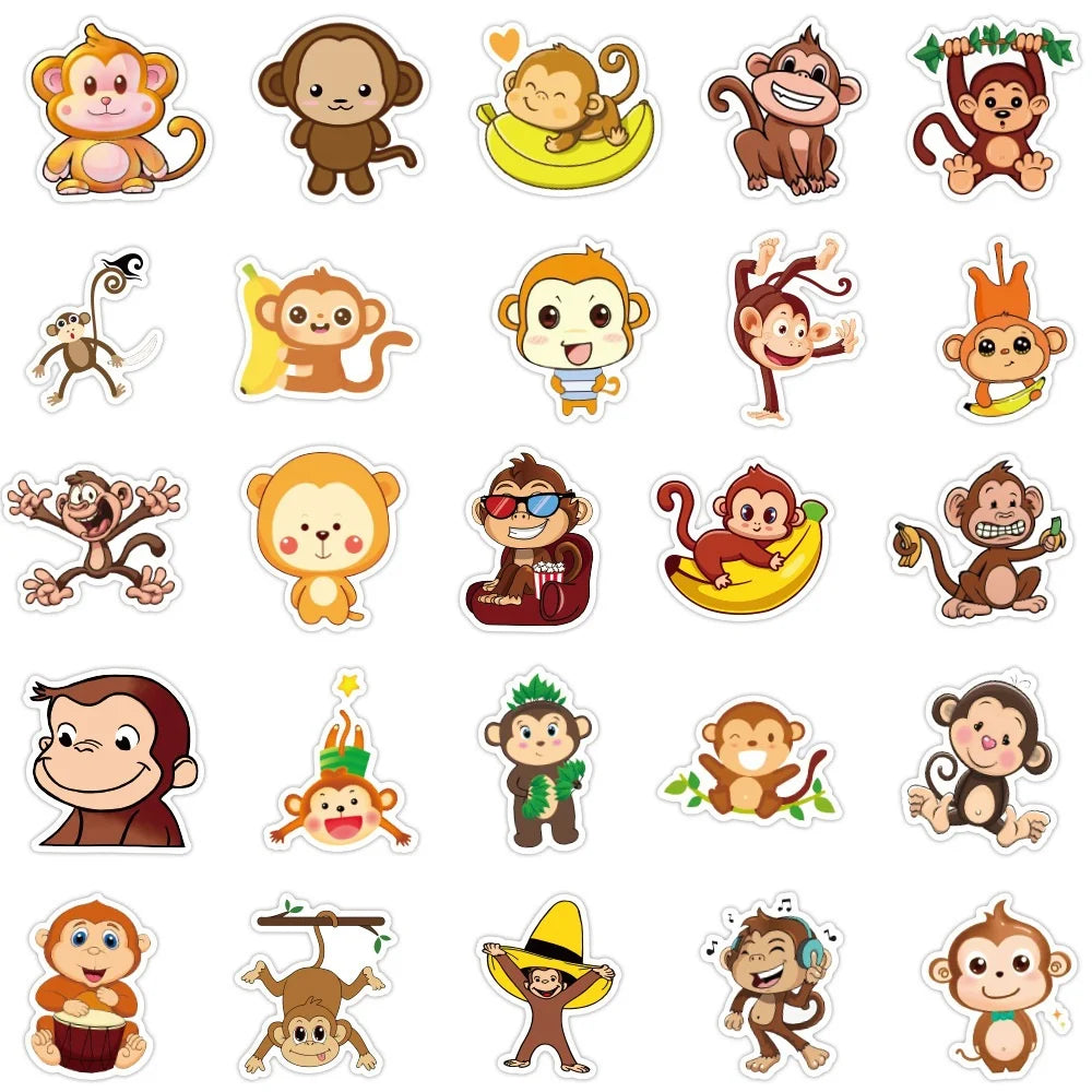 10/30/50PCS Cartoon Cute Monkey Animal Graffiti Creative Sticker Desk Guitar Computer Refrigerator  Waterproof Sticker Wholesale - Gufetto Brand 