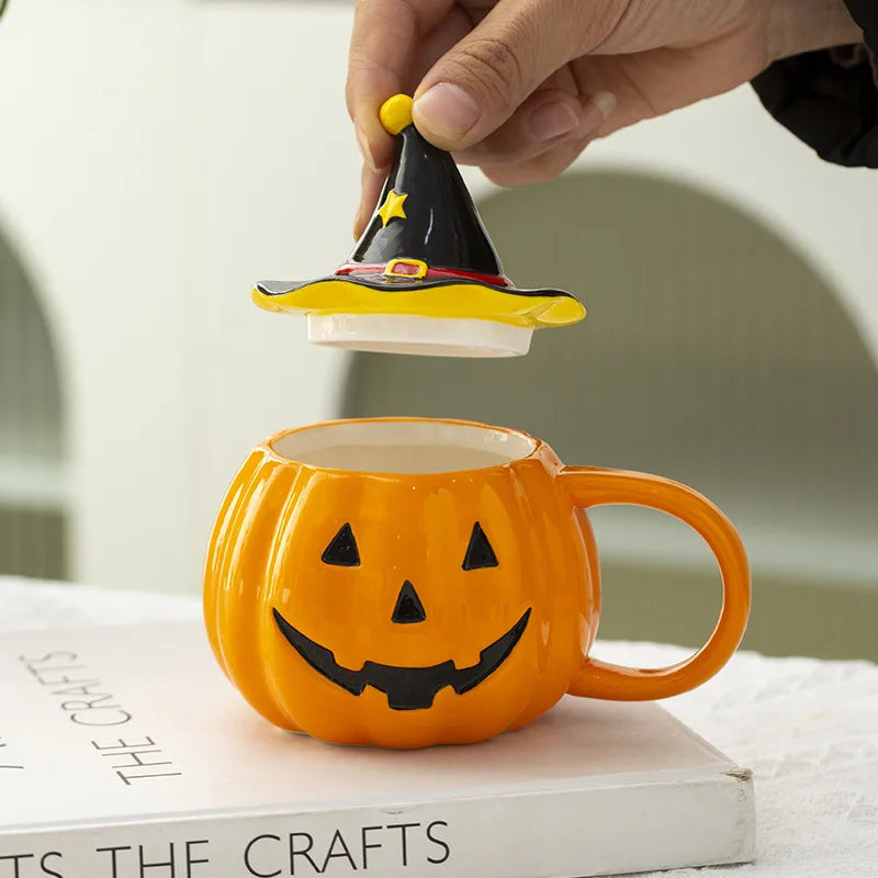 Divertenti tazza in ceramica Zucca con coperchio