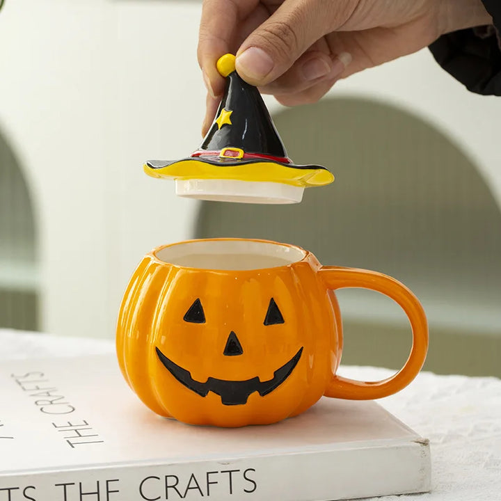 Divertenti tazza in ceramica Zucca con coperchio