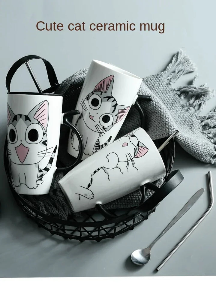 Tazza da caffè in ceramica per gatti carini da 600 ml con coperchio