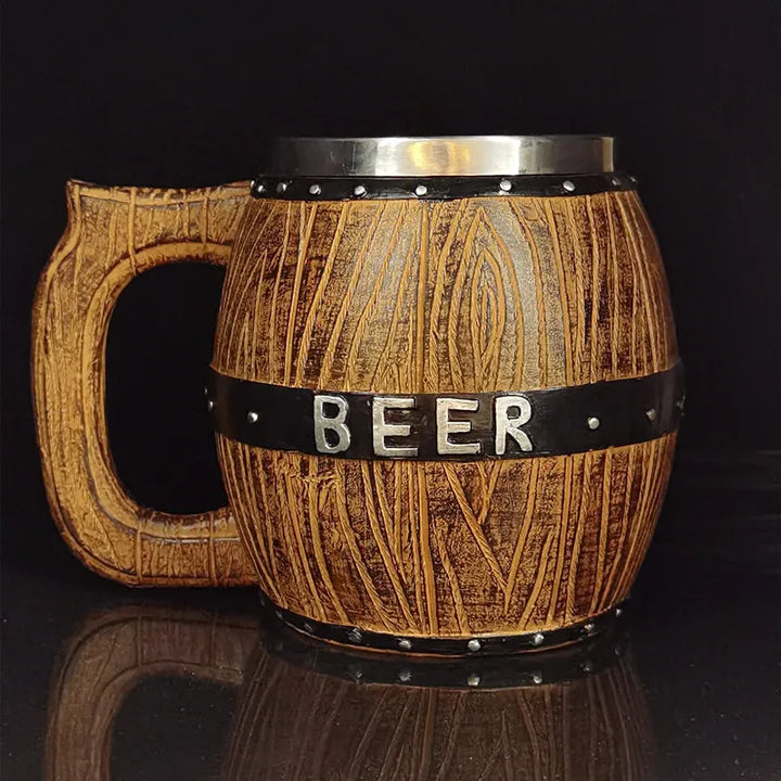 Boccale di birra in botte di legno tedesco in acciaio inossidabile