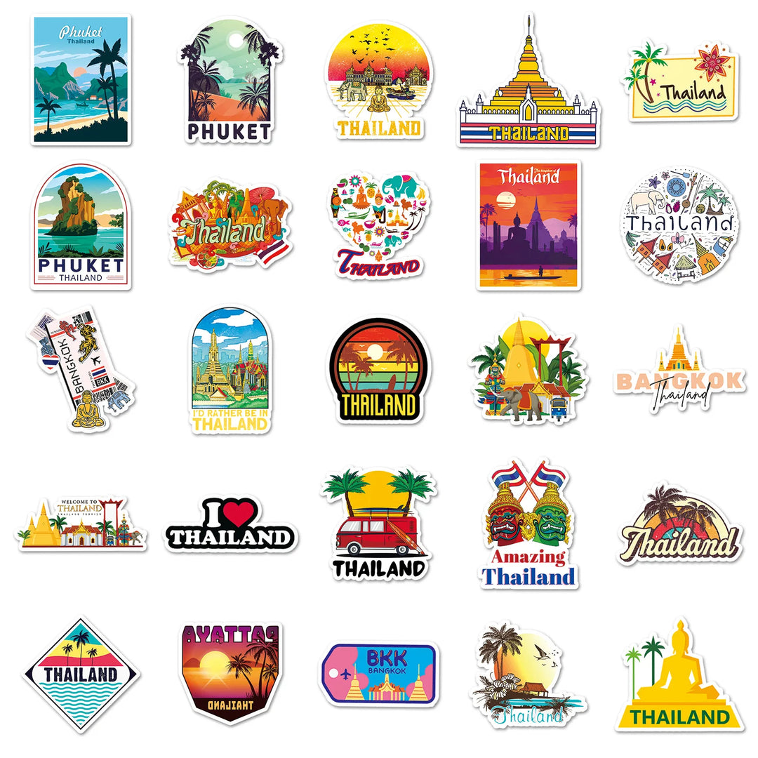 10/30/50PCS Thailand Travel Scenery Cartoon Stickers DIY Laptop Luggage Skateboard Graffiti Decals Fun for Kid Gift - Gufetto Brand 