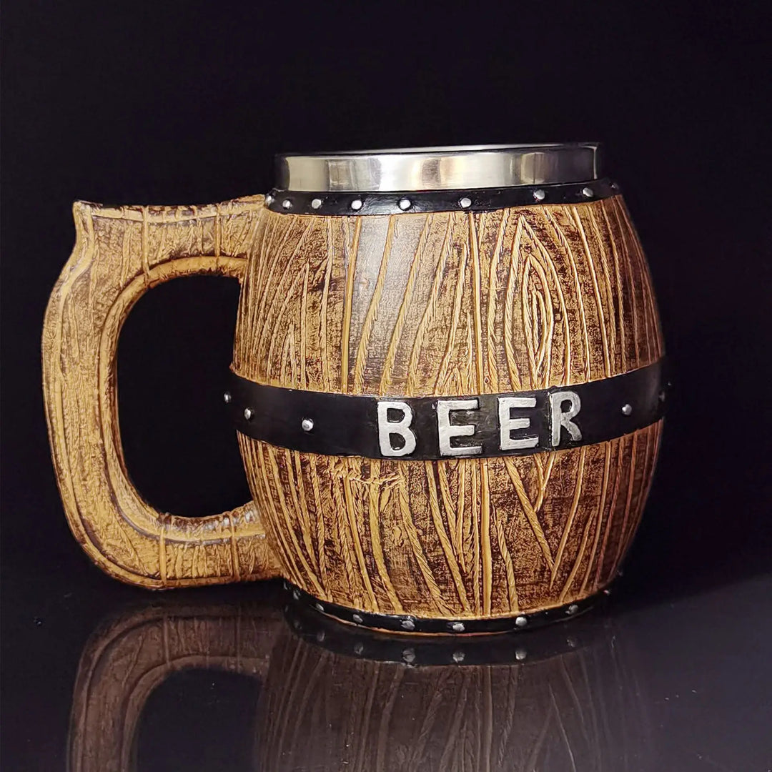 Boccale di birra in botte di legno tedesco in acciaio inossidabile