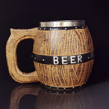 Boccale di birra in botte di legno tedesco in acciaio inossidabile
