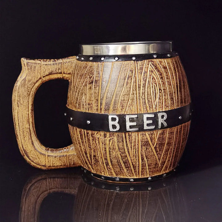 Boccale di birra in botte di legno tedesco in acciaio inossidabile