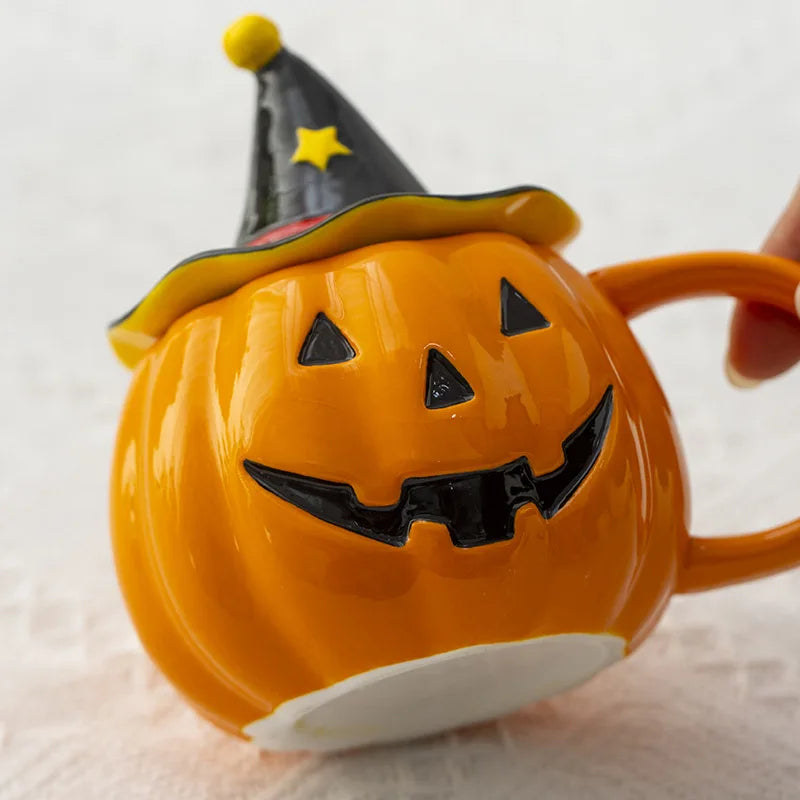 Divertenti tazza in ceramica Zucca con coperchio