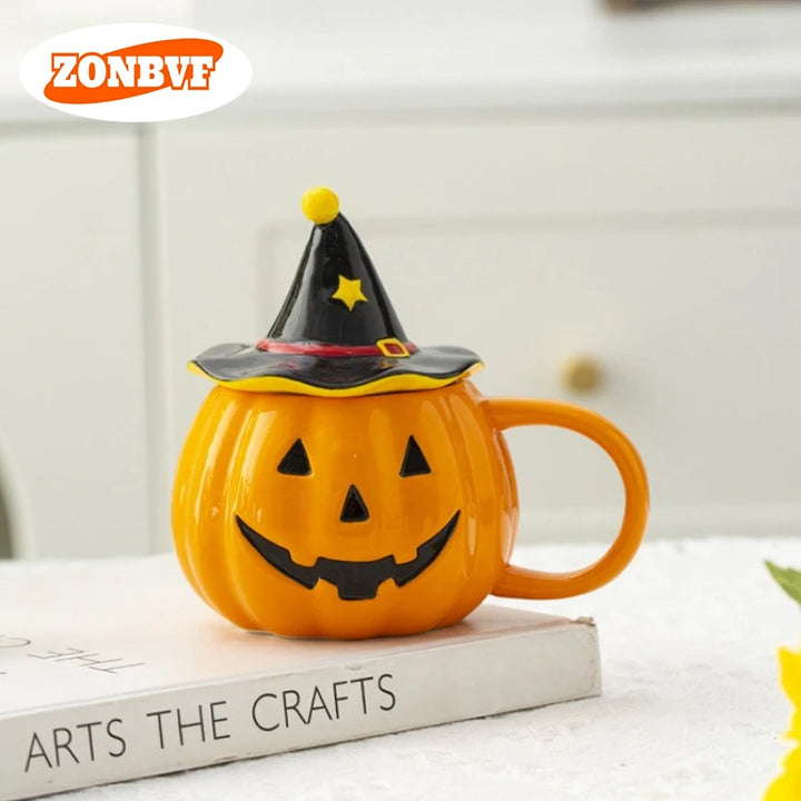 Divertenti tazza in ceramica Zucca con coperchio