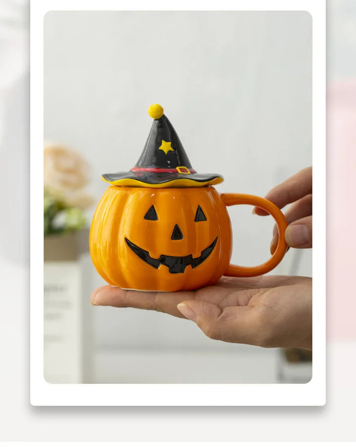 Divertenti tazza in ceramica Zucca con coperchio