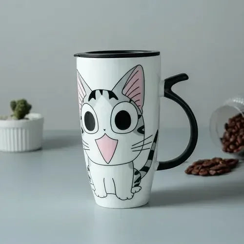 Tazza da caffè in ceramica per gatti carini da 600 ml con coperchio