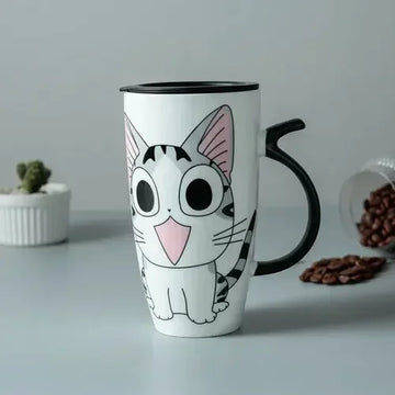 Tazza da caffè in ceramica per gatti carini da 600 ml con coperchio