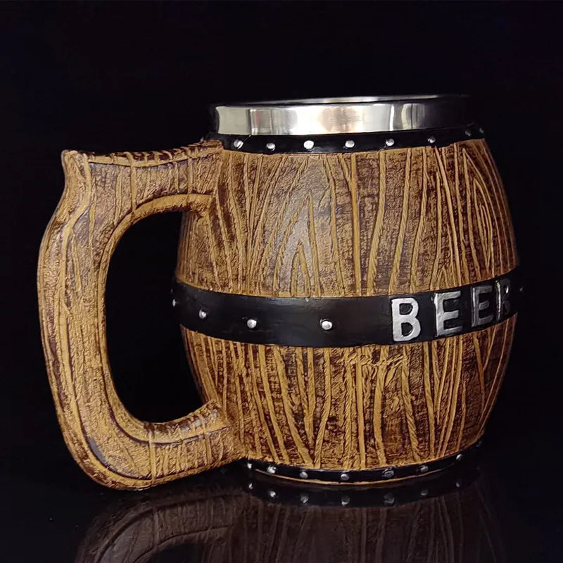 Boccale di birra in botte di legno tedesco in acciaio inossidabile