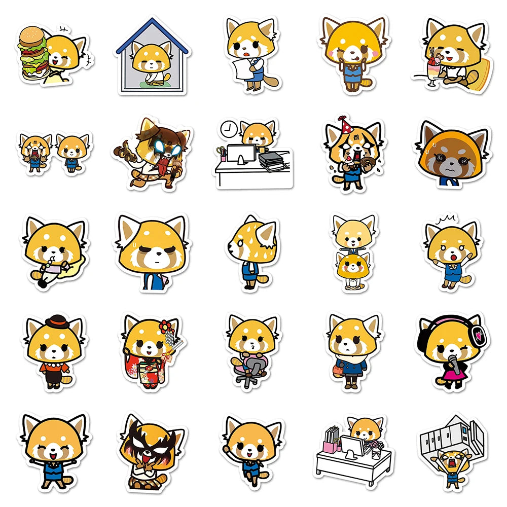 10/30/50pcs Funny Sanrio Aggretsuko Decoration Stickers for Kids Graffiti Luggage Fridge Cute Cartoon Decal PVC Sticker Toy Gift - Gufetto Brand 