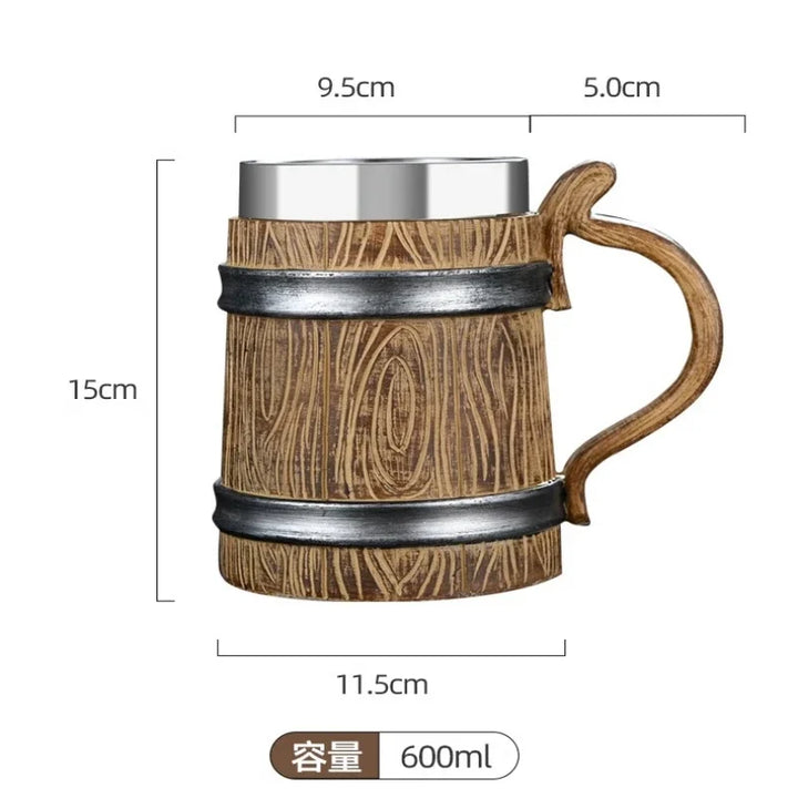 Boccale di birra in legno 600ml Germania in Acciaio inossidabile 304 Taverna medievale