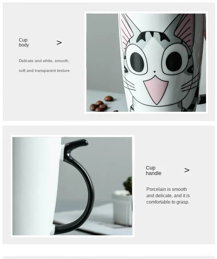 Tazza da caffè in ceramica per gatti carini da 600 ml con coperchio