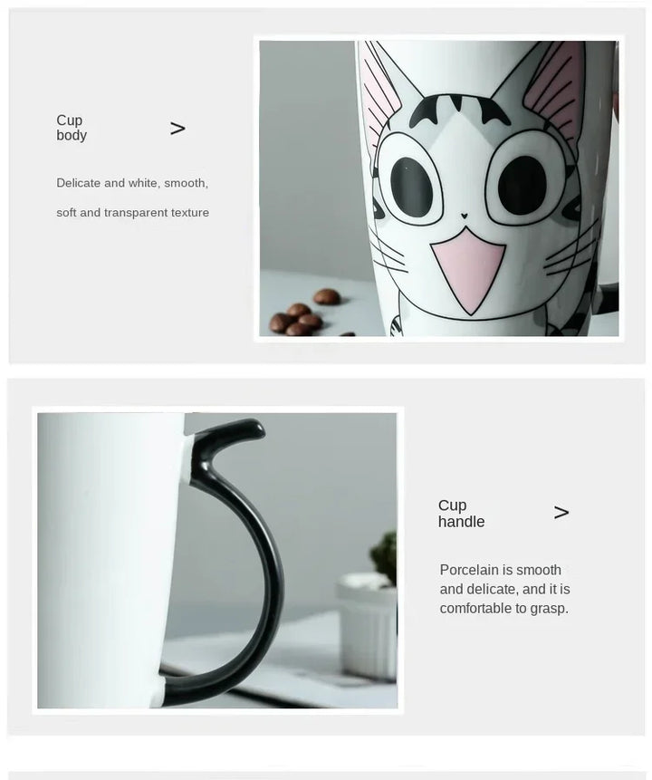 Tazza da caffè in ceramica per gatti carini da 600 ml con coperchio
