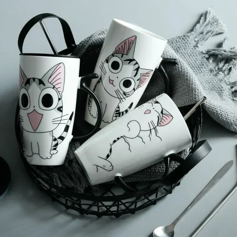 Tazza da caffè in ceramica per gatti carini da 600 ml con coperchio