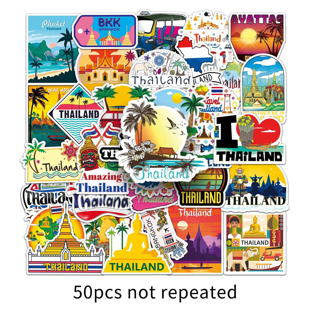 10/30/50PCS Thailand Travel Scenery Cartoon Stickers DIY Laptop Luggage Skateboard Graffiti Decals Fun for Kid Gift - Gufetto Brand 