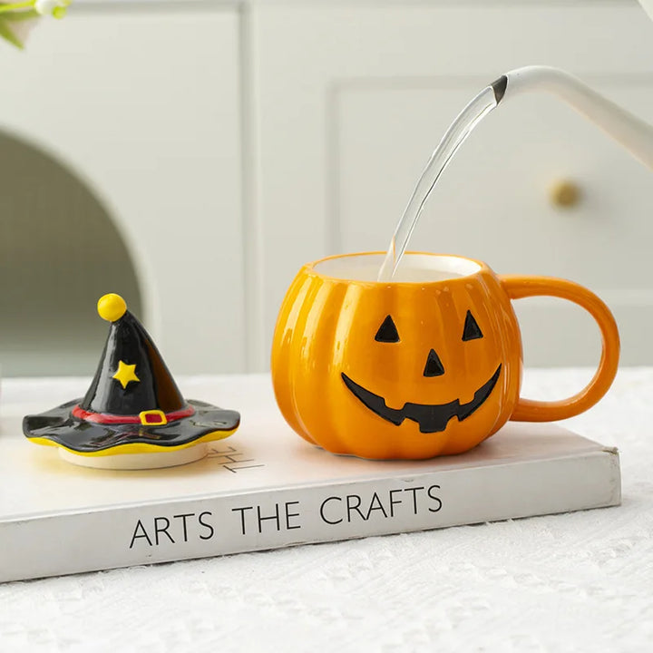 Divertenti tazza in ceramica Zucca con coperchio