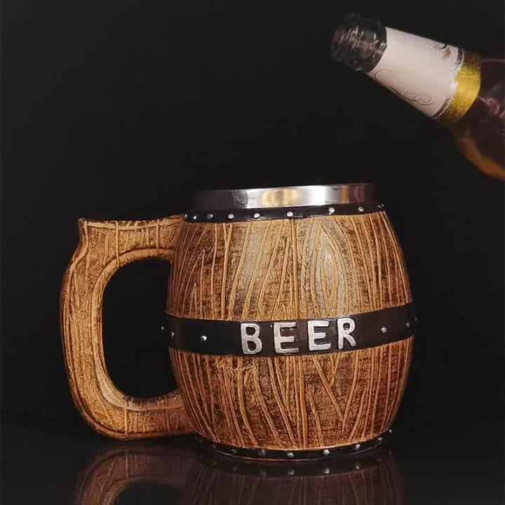 Boccale di birra in botte di legno tedesco in acciaio inossidabile