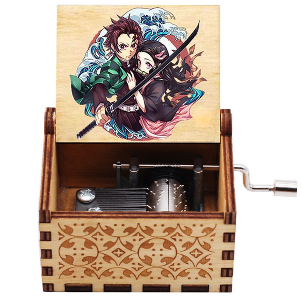 Carillon a manovella in legno inciso Buon compleanno Anime Demon Slayer Tu sei il mio sole Volami sulla luna Regali per la moglie - Gufetto Brand 