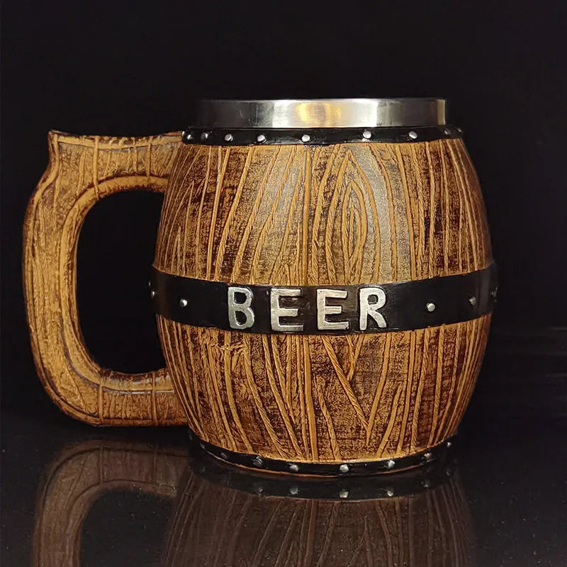Boccale di birra in botte di legno tedesco in acciaio inossidabile