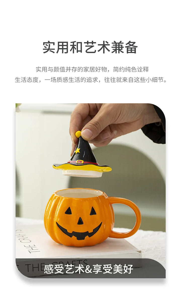 Divertenti tazza in ceramica Zucca con coperchio