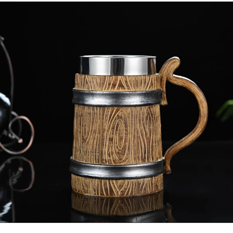 Boccale di birra in legno 600ml Germania in Acciaio inossidabile 304 Taverna medievale