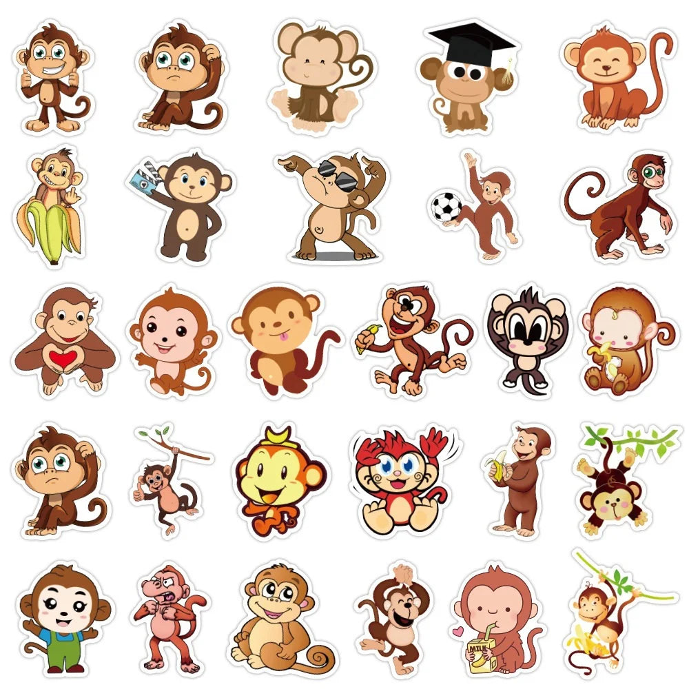 10/30/50PCS Cartoon Cute Monkey Animal Graffiti Creative Sticker Desk Guitar Computer Refrigerator  Waterproof Sticker Wholesale - Gufetto Brand 