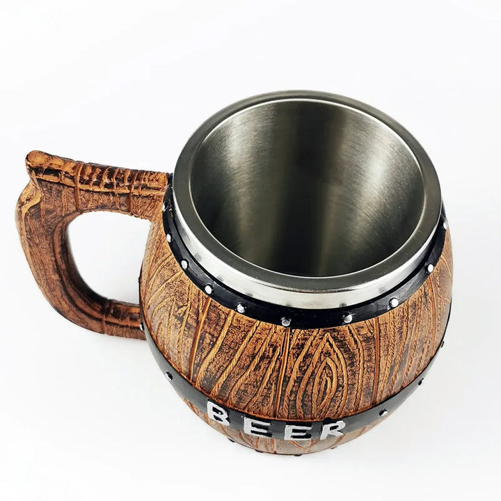 Boccale di birra in botte di legno tedesco in acciaio inossidabile