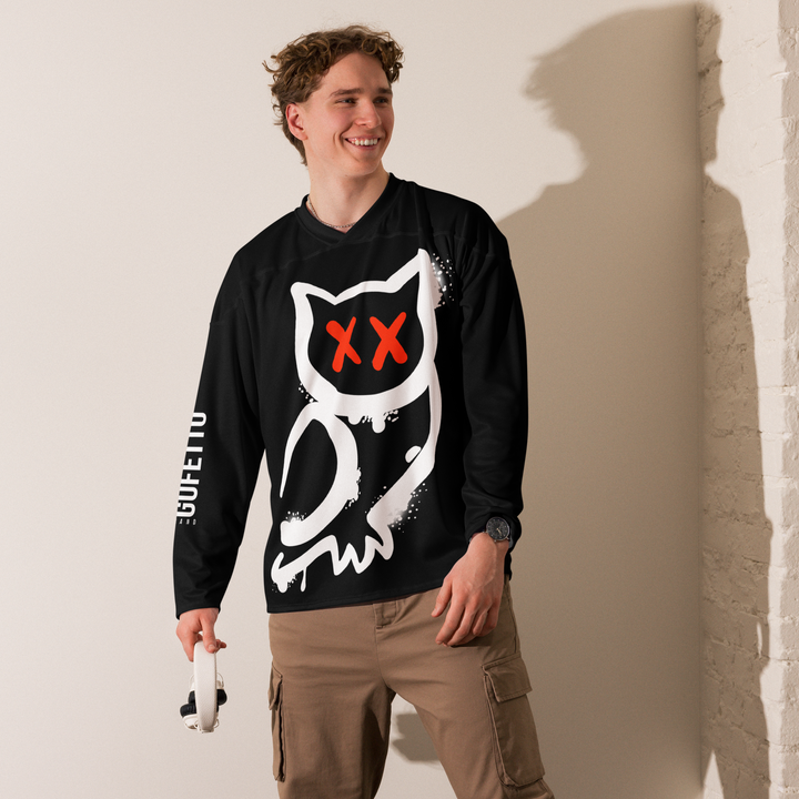 Maglia riciclata fan dell'hockey GUFETTO 1 BIANCO OCCHI ROSSI - Gufetto Brand 