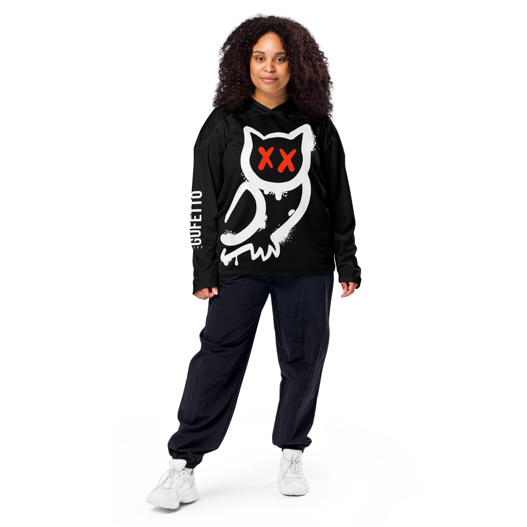 Maglia riciclata fan dell'hockey GUFETTO 1 BIANCO OCCHI ROSSI - Gufetto Brand 