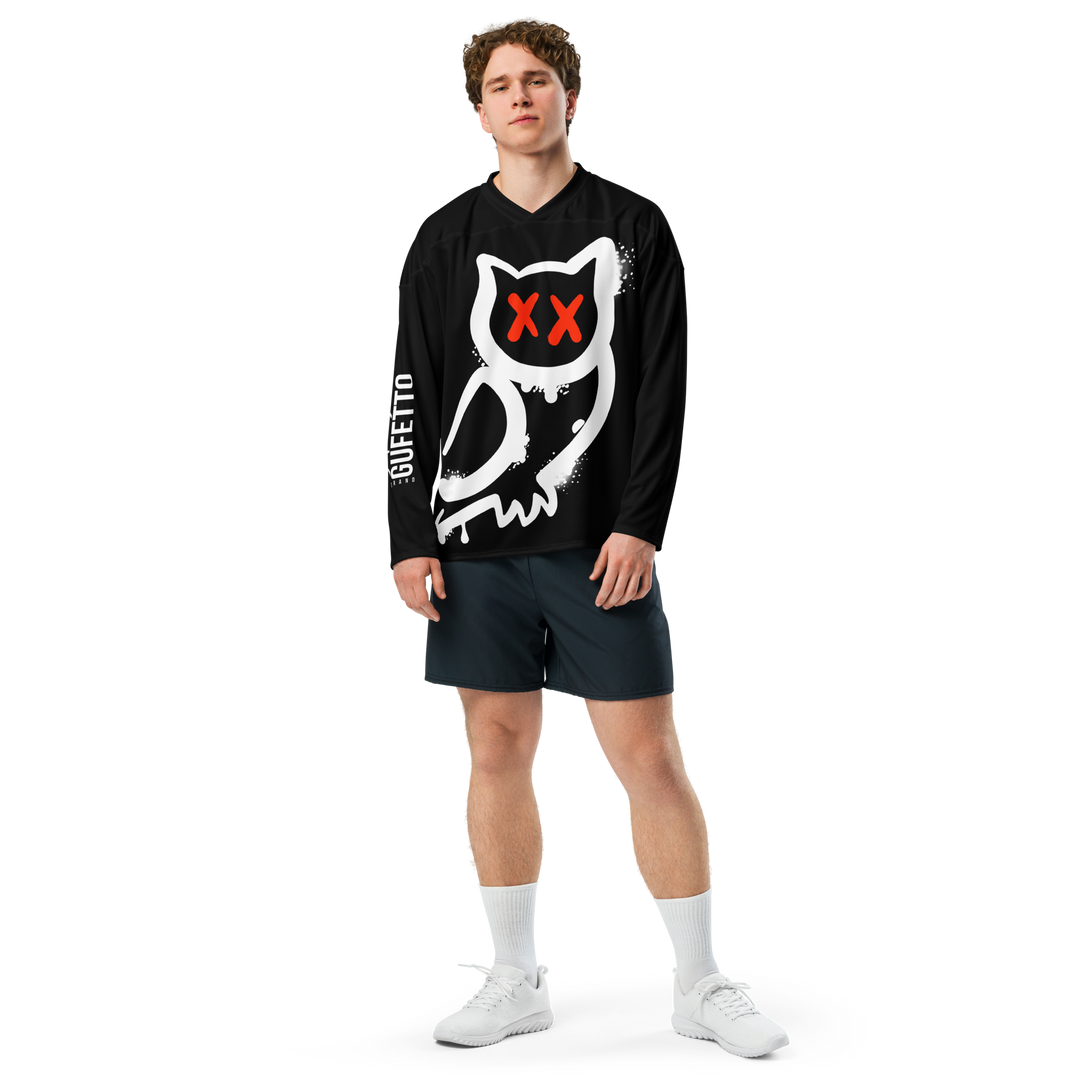 Maglia riciclata fan dell'hockey GUFETTO 1 BIANCO OCCHI ROSSI - Gufetto Brand 