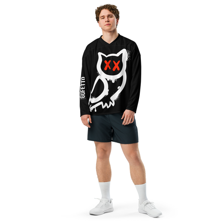 Maglia riciclata fan dell'hockey GUFETTO 1 BIANCO OCCHI ROSSI - Gufetto Brand 