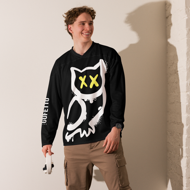 Maglia riciclata fan dell'hockey GUFETTO 1 BIANCO OCCHI GIALLI - Gufetto Brand 