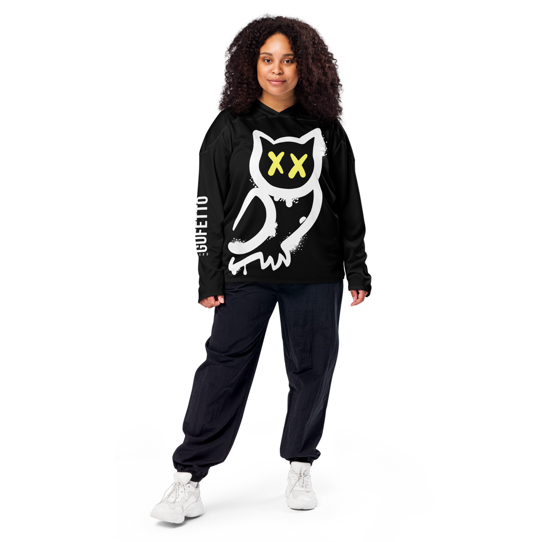 Maglia riciclata fan dell'hockey GUFETTO 1 BIANCO OCCHI GIALLI - Gufetto Brand 