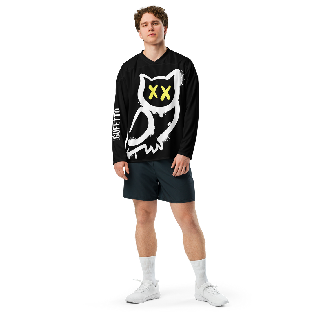 Maglia riciclata fan dell'hockey GUFETTO 1 BIANCO OCCHI GIALLI - Gufetto Brand 