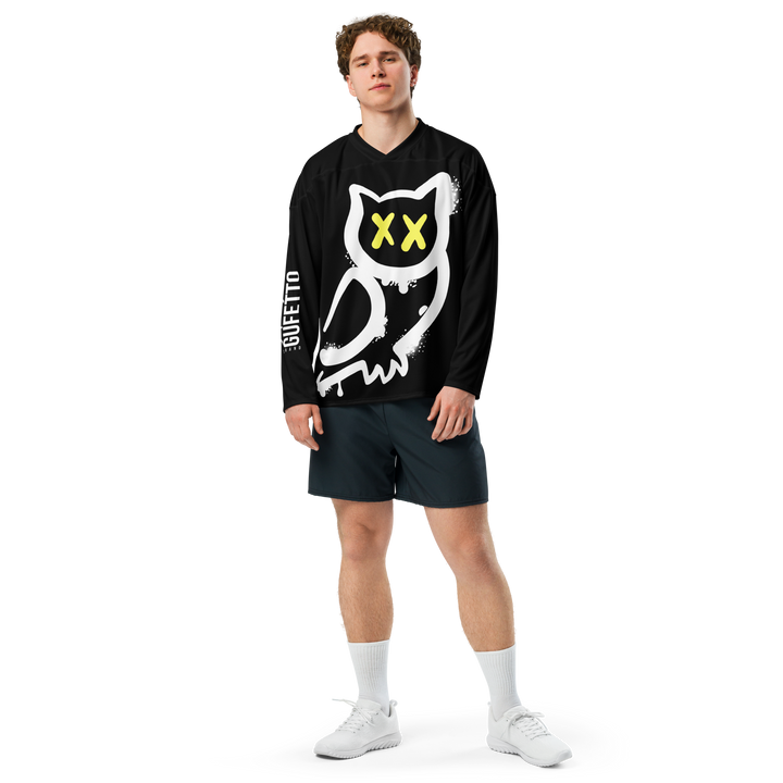 Maglia riciclata fan dell'hockey GUFETTO 1 BIANCO OCCHI GIALLI - Gufetto Brand 