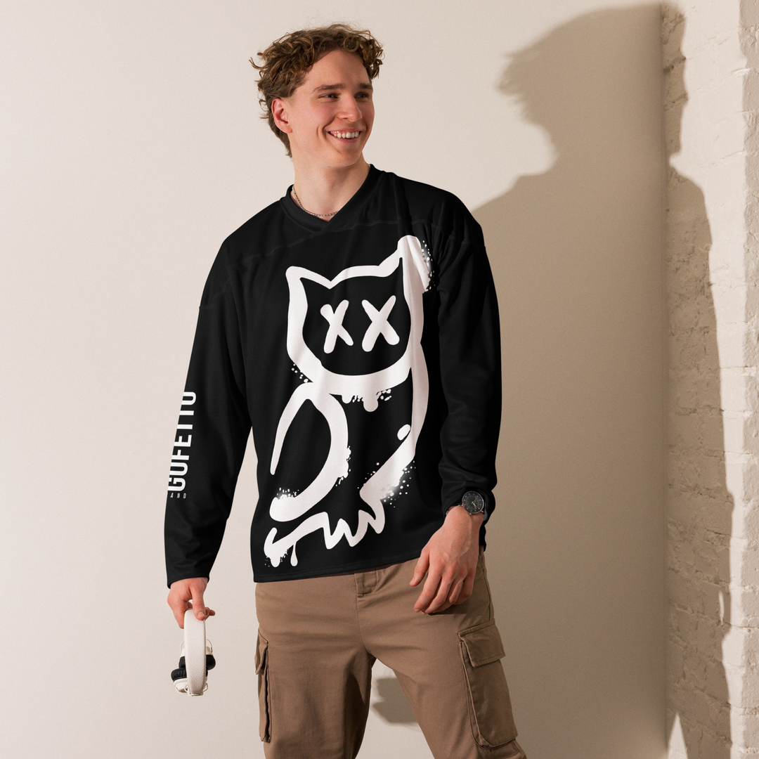 Maglia riciclata fan dell'hockey GUFETTO 1 BIANCO OCCHI BIANCHI - Gufetto Brand 