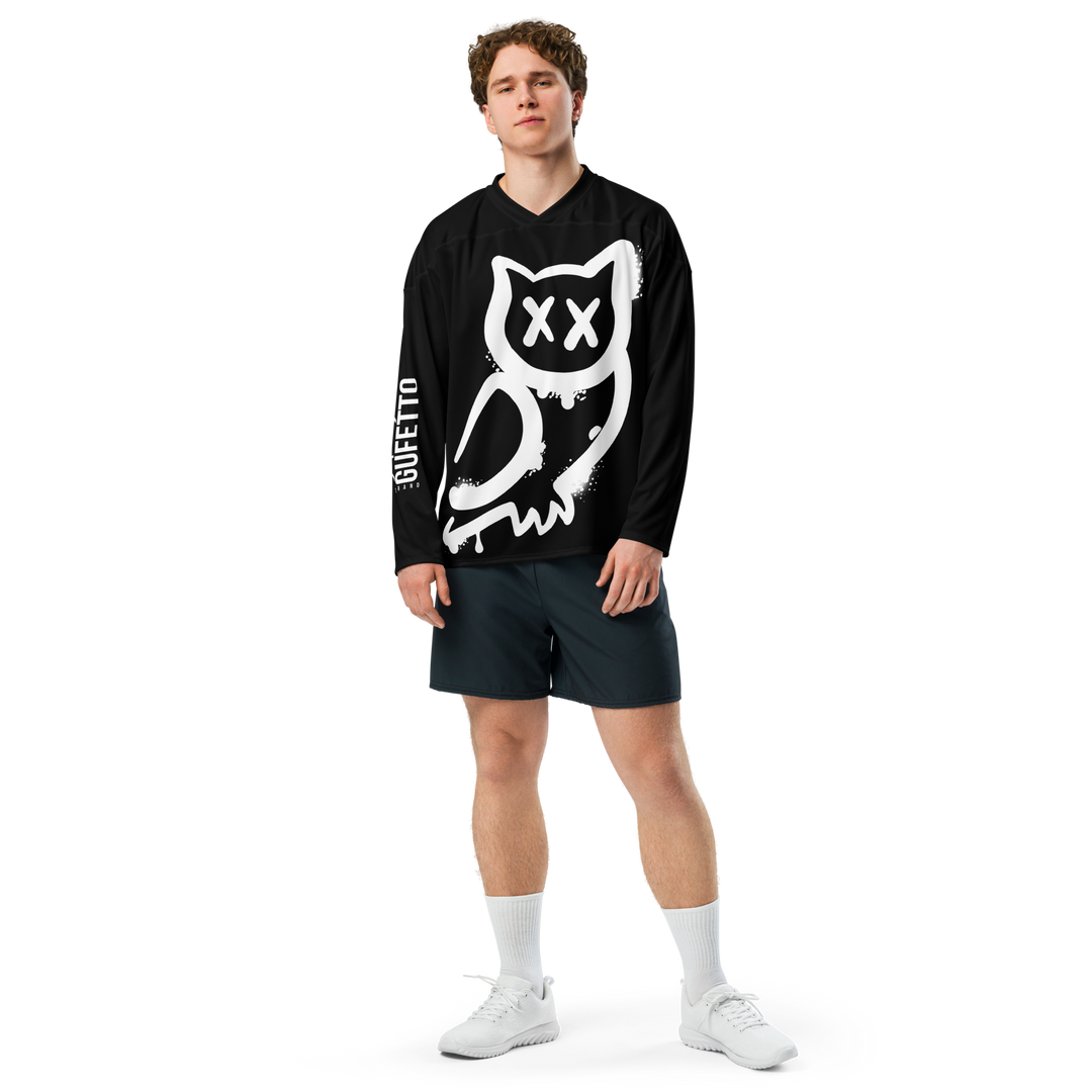 Maglia riciclata fan dell'hockey GUFETTO 1 BIANCO OCCHI BIANCHI - Gufetto Brand 