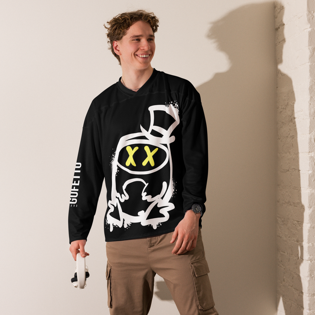 Maglia riciclata fan dell'hockey GUFETTO 2 BIANCO OCCHI GIALLI - Gufetto Brand 