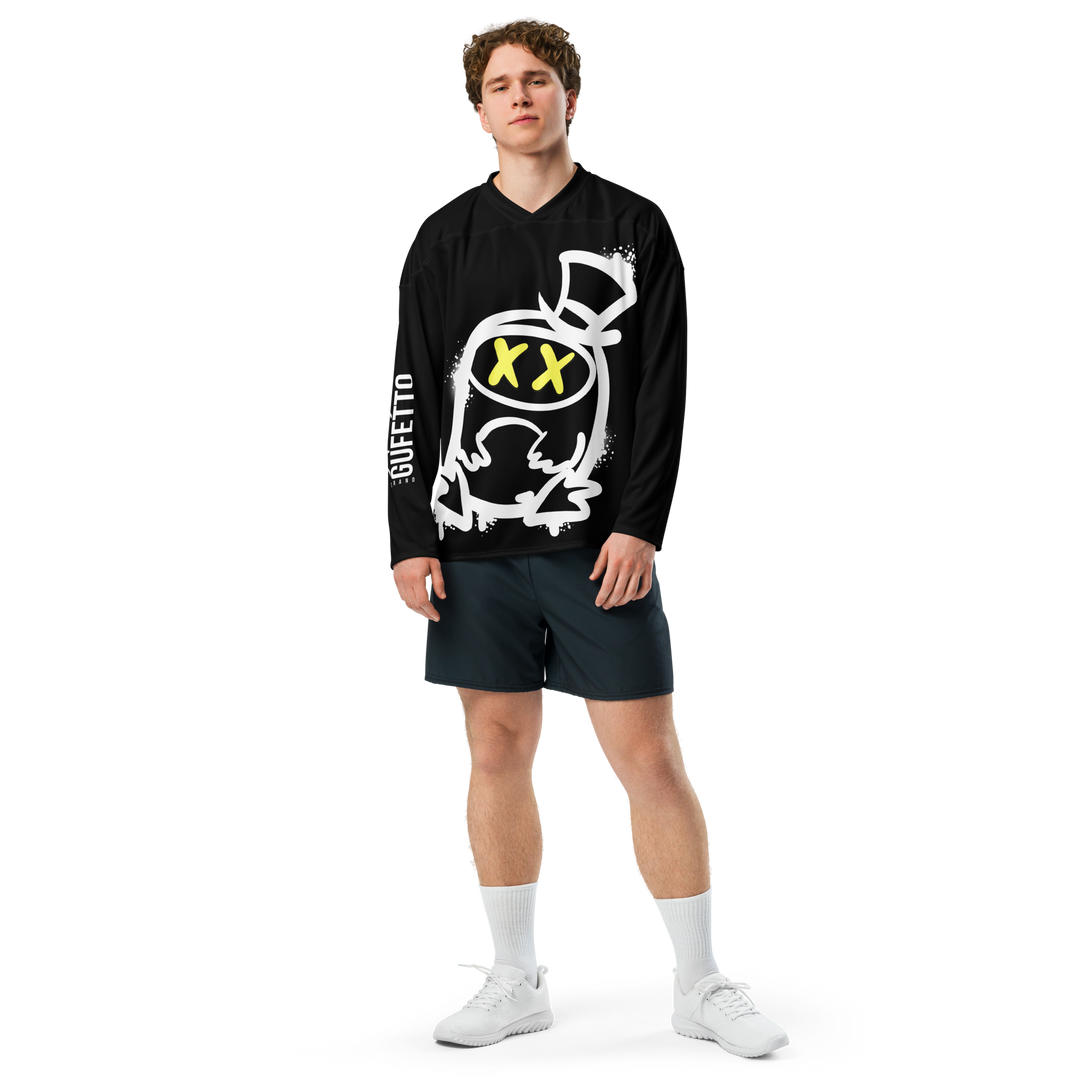 Maglia riciclata fan dell'hockey GUFETTO 2 BIANCO OCCHI GIALLI - Gufetto Brand 