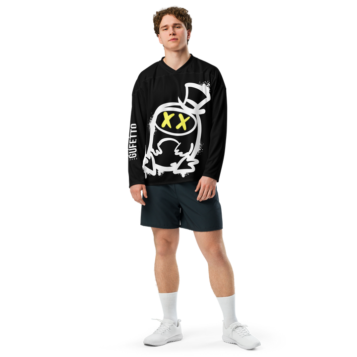 Maglia riciclata fan dell'hockey GUFETTO 2 BIANCO OCCHI GIALLI - Gufetto Brand 