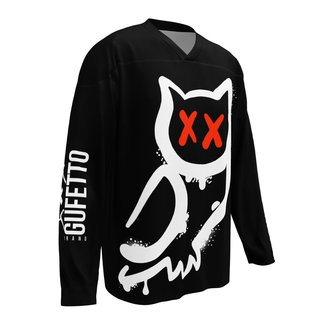 Maglia riciclata fan dell'hockey GUFETTO 1 BIANCO OCCHI ROSSI - Gufetto Brand 