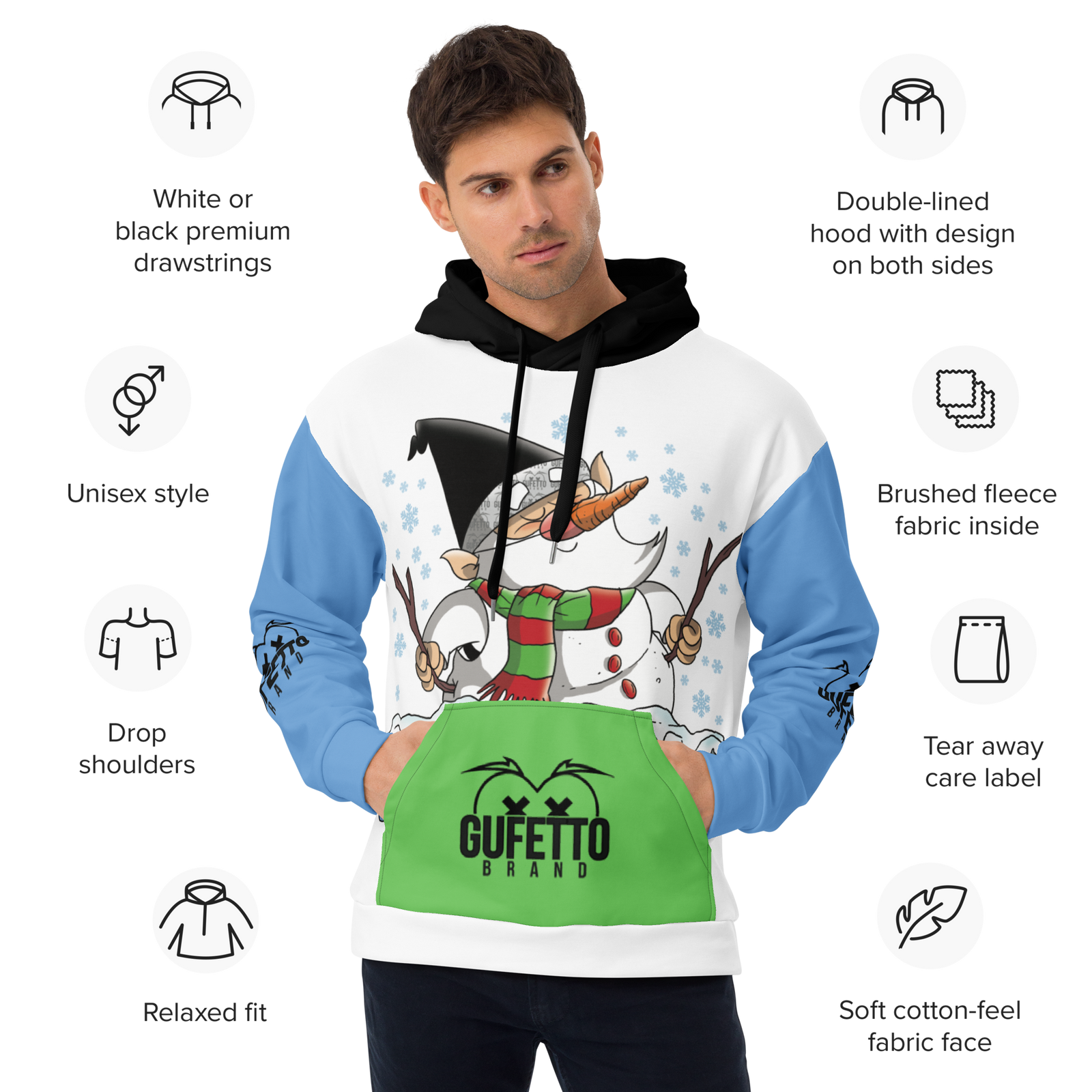Felpa con cappuccio Uomo/Donna PUPAZZOLO DI NEVE - Gufetto Brand 