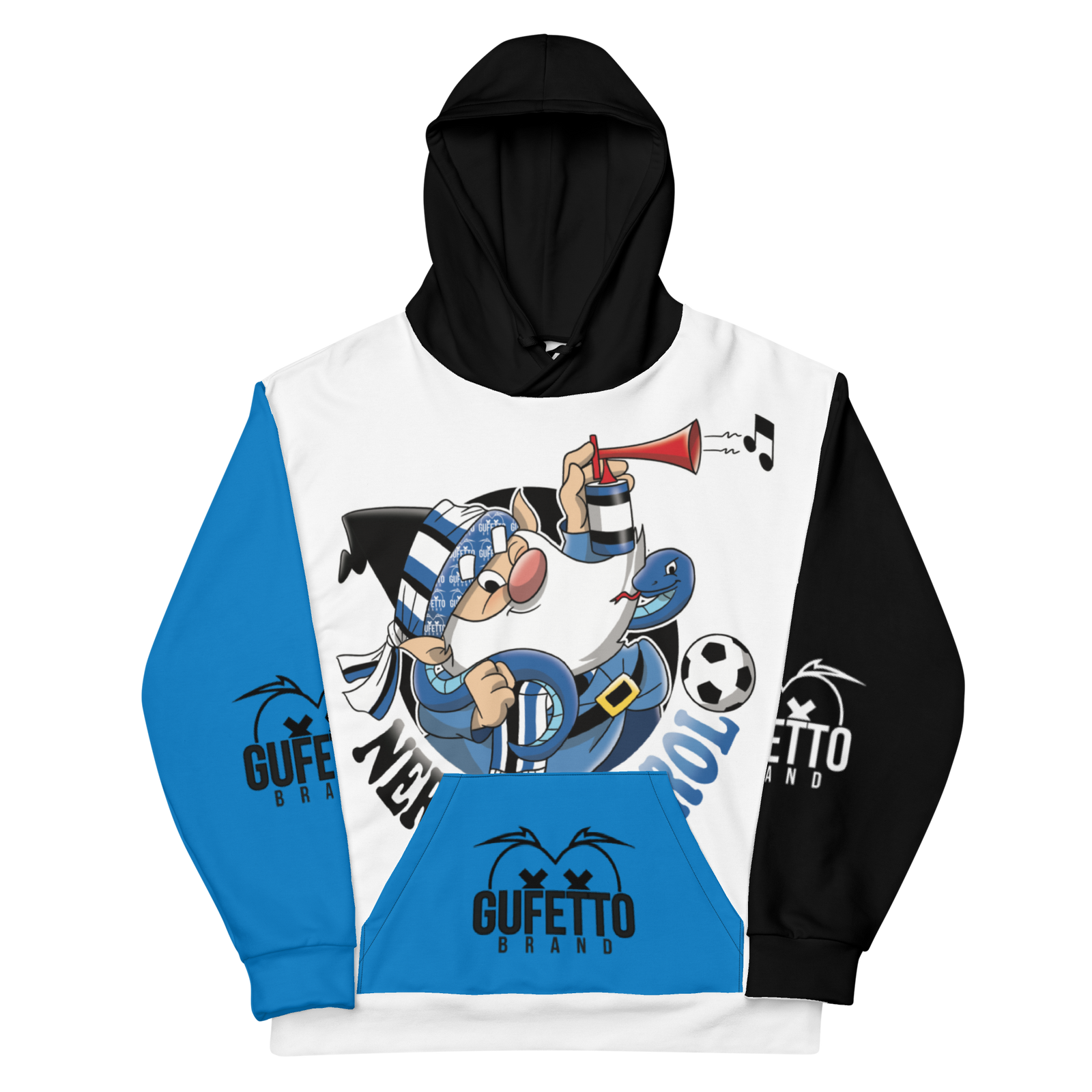 Felpa con cappuccio Uomo/Donna NERO AZZURROLO - Gufetto Brand 