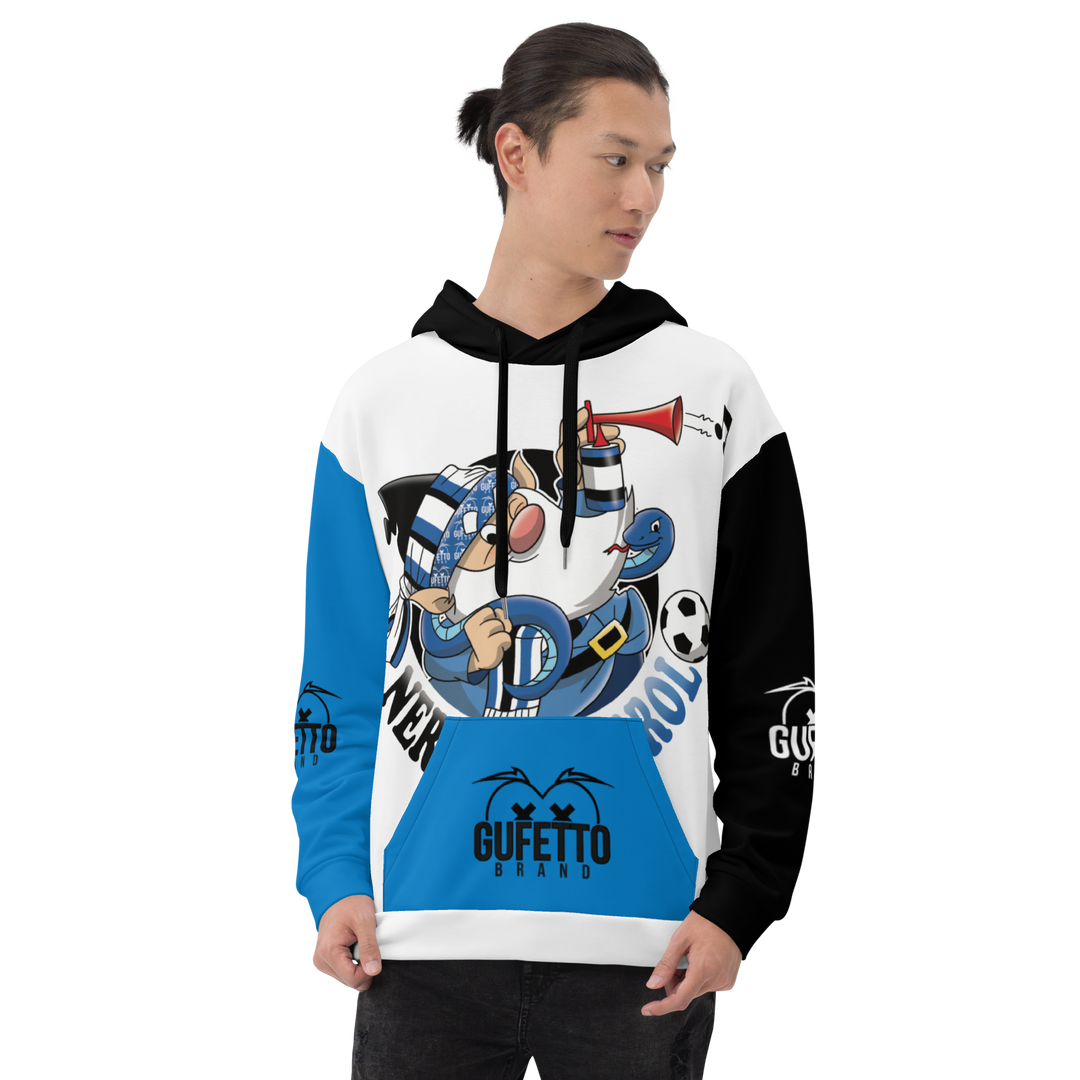 Felpa con cappuccio Uomo/Donna NERO AZZURROLO - Gufetto Brand 
