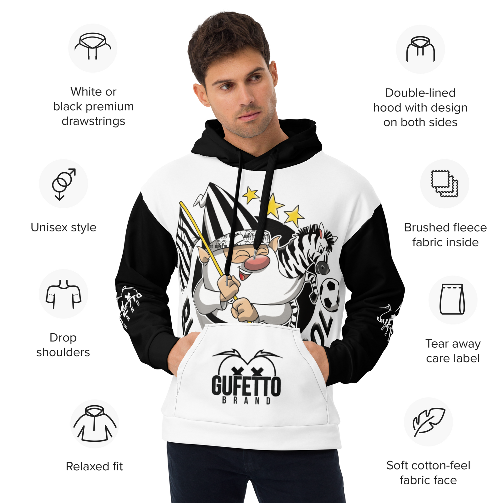 Felpa con cappuccio Uomo/Donna BIANCO NEROLO - Gufetto Brand 