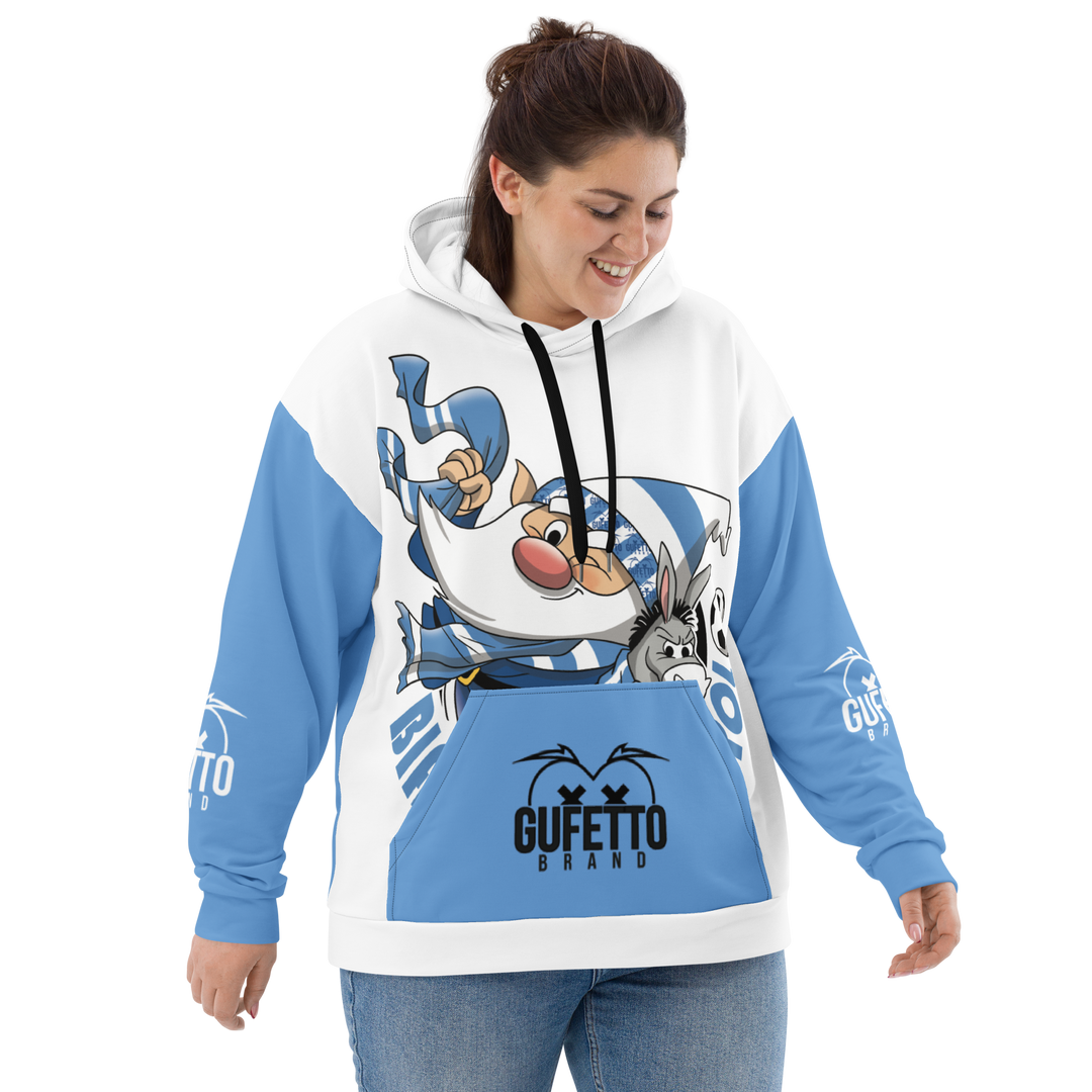 Felpa con cappuccio Uomo/Donna BIANCO AZZURROLO - Gufetto Brand 