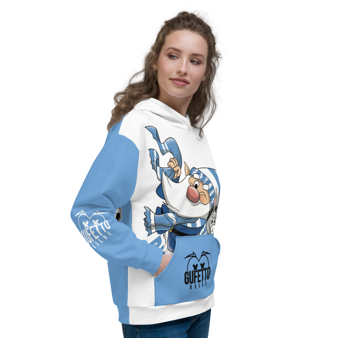Felpa con cappuccio Uomo/Donna BIANCO AZZURROLO - Gufetto Brand 