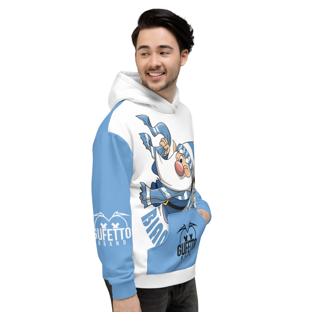 Felpa con cappuccio Uomo/Donna BIANCO AZZURROLO - Gufetto Brand 